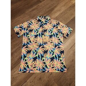 Chubbies The Ocean Flower Performance‎ Men's Small Polo Shirt Orange Multi